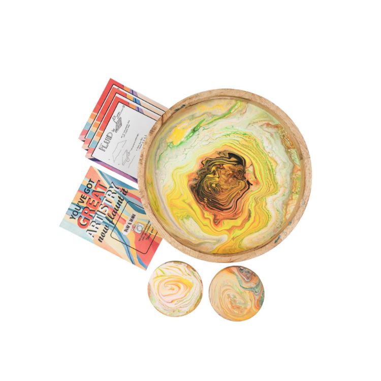 Picture of 12-Inch Mango Wooden Tray & Coaster Neon Fluid Art Kit