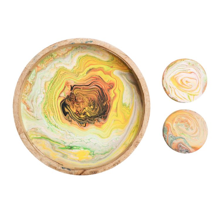 Picture of 12-Inch Mango Wooden Tray & Coaster Neon Fluid Art Kit