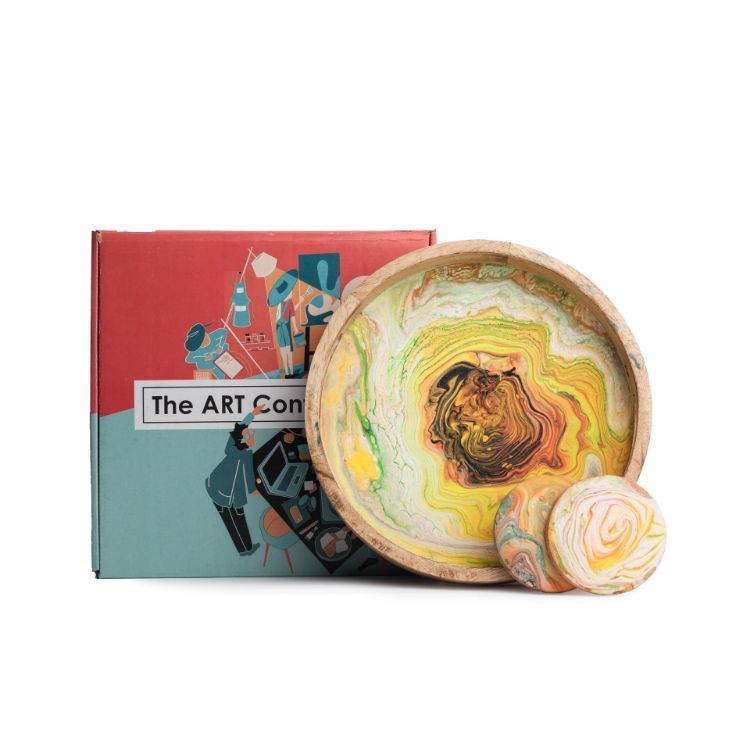 Picture of 12-Inch Mango Wooden Tray & Coaster Neon Fluid Art Kit