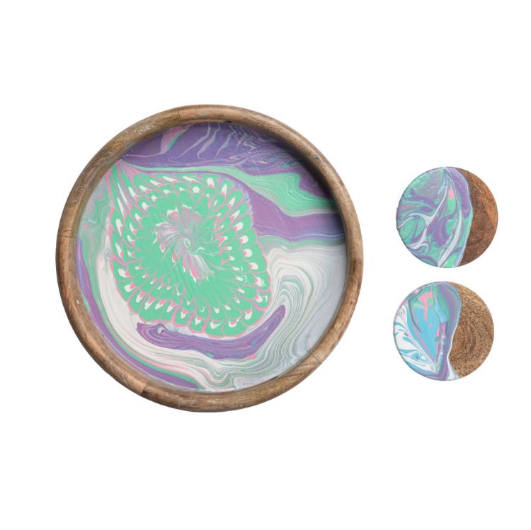 Picture of 12-Inch Circular Wood Tray & Coaster Pastel Fluid Art Kit set