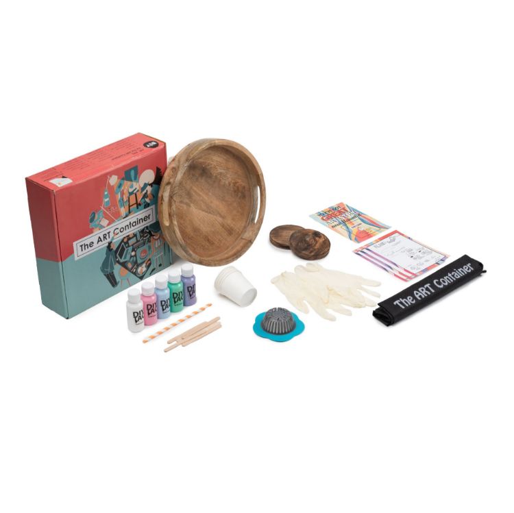 Picture of 12-Inch Circular Wood Tray & Coaster Pastel Fluid Art Kit set