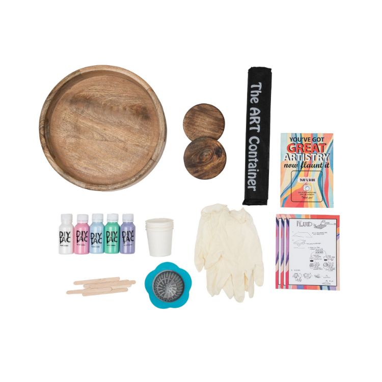 Picture of 12-Inch Circular Wood Tray & Coaster Pastel Fluid Art Kit set